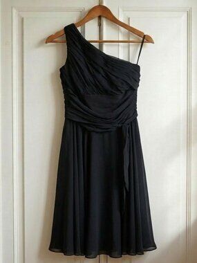 B2 One Shoulder Black Chiffon Bridesmaid Dress Bridal 16/Women's 14 - Like New